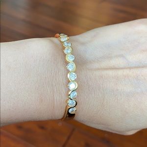 14K Real Solid Yellow Gold CZ Wave Bangle Bracele